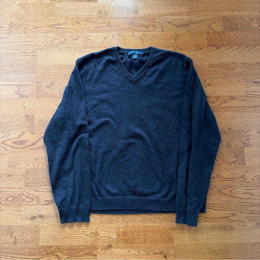 J.Crew Men Sweater Long Sleeve Cotton Blend Black V Neck Pullover Long Sleeve L